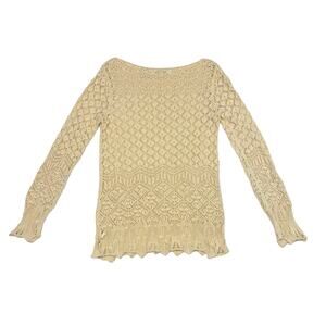 Crocheted Long Sleeve Pullover Sweater Layering Shirt Small